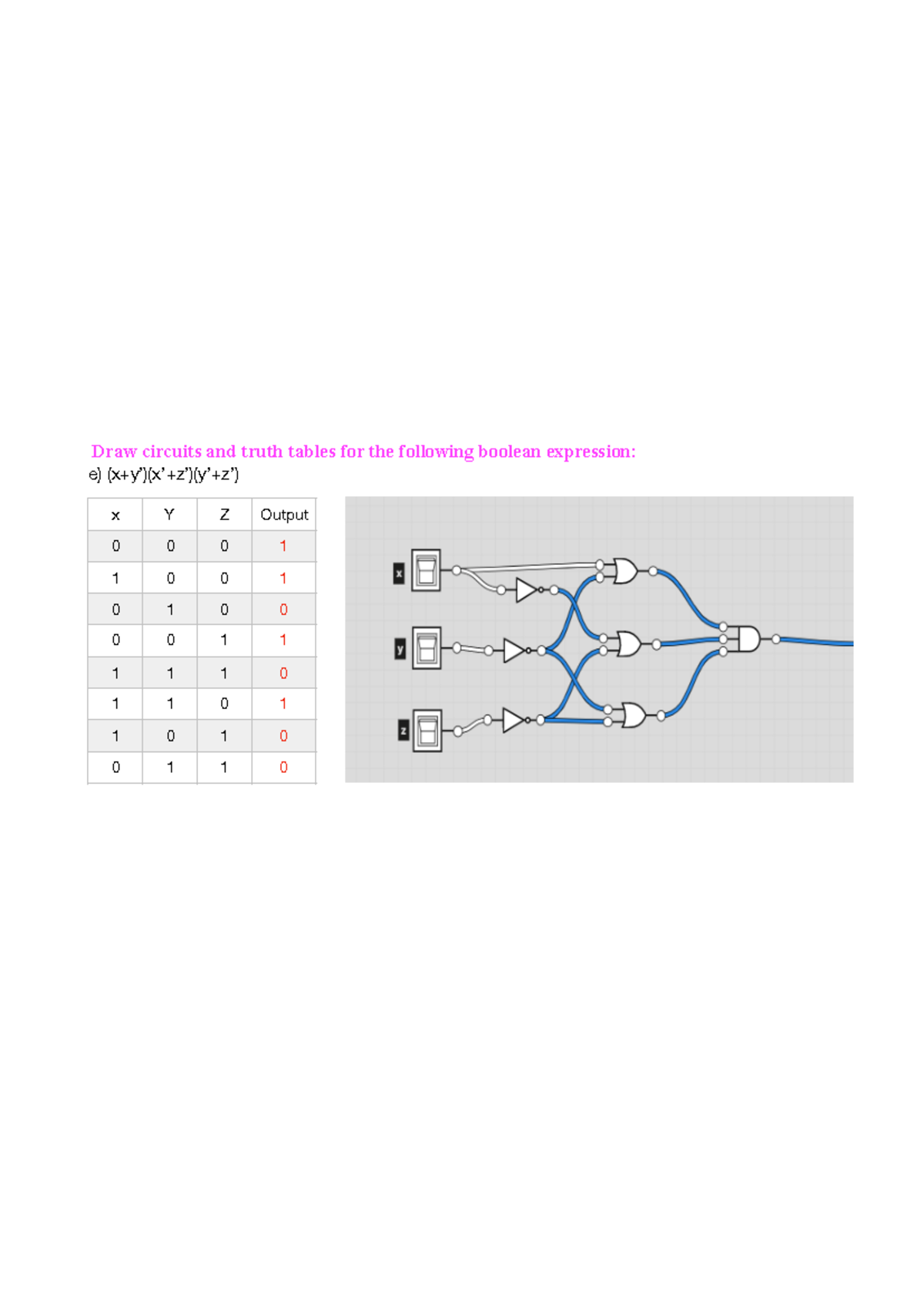 1e - circuits, logic gates, and truth tables - 03501 - e) (x+y’)(x’+z ...