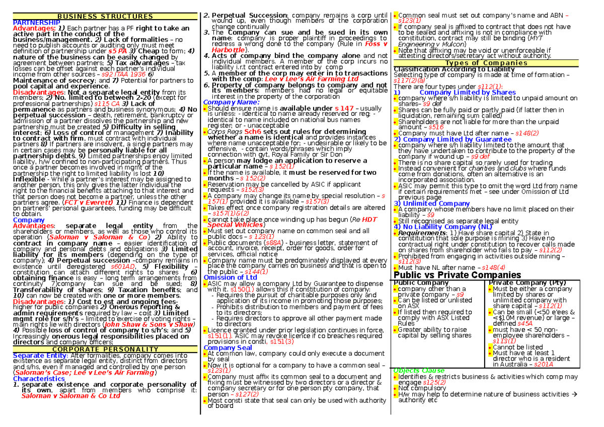 Corporate law - Corpos template - B U S I N E SS S T R U C T U R E S ...