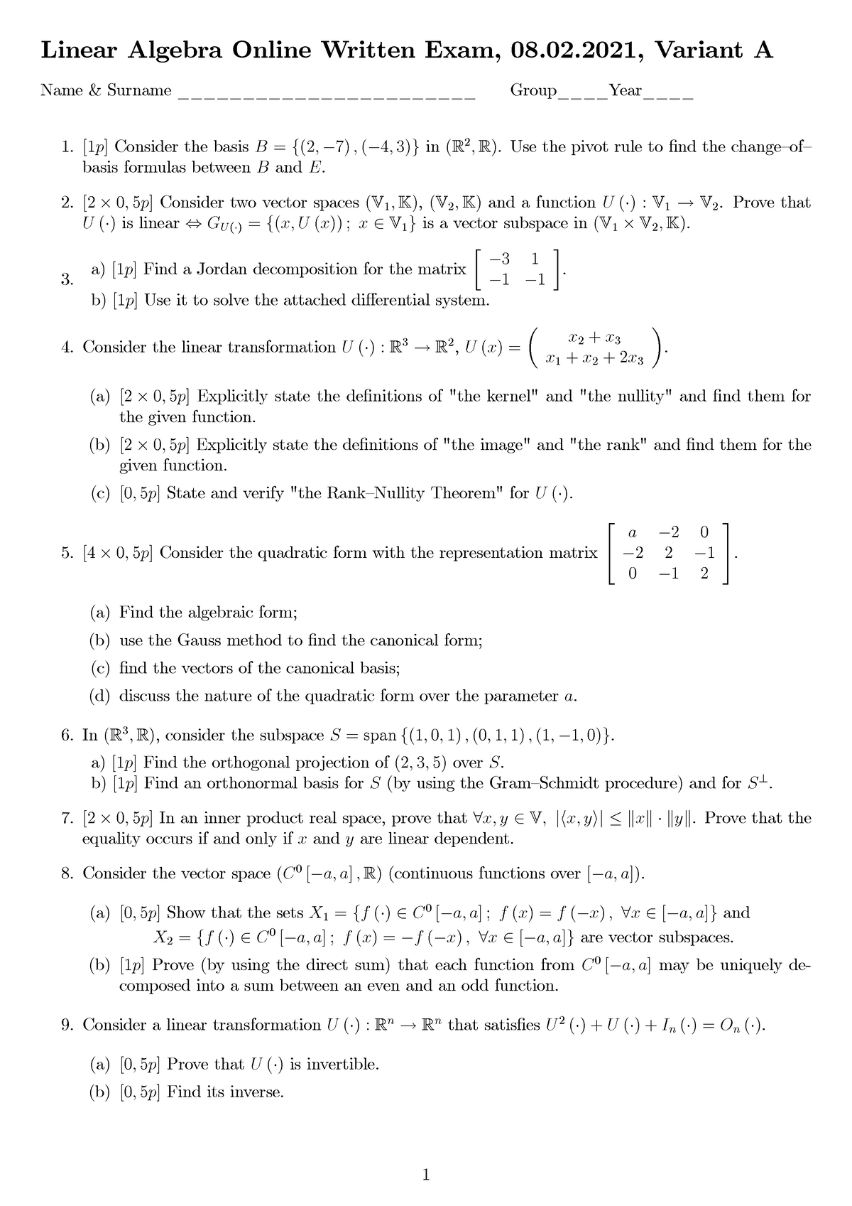 Examwinter 2021 - Practice materials - Linear Algebra Online Written ...