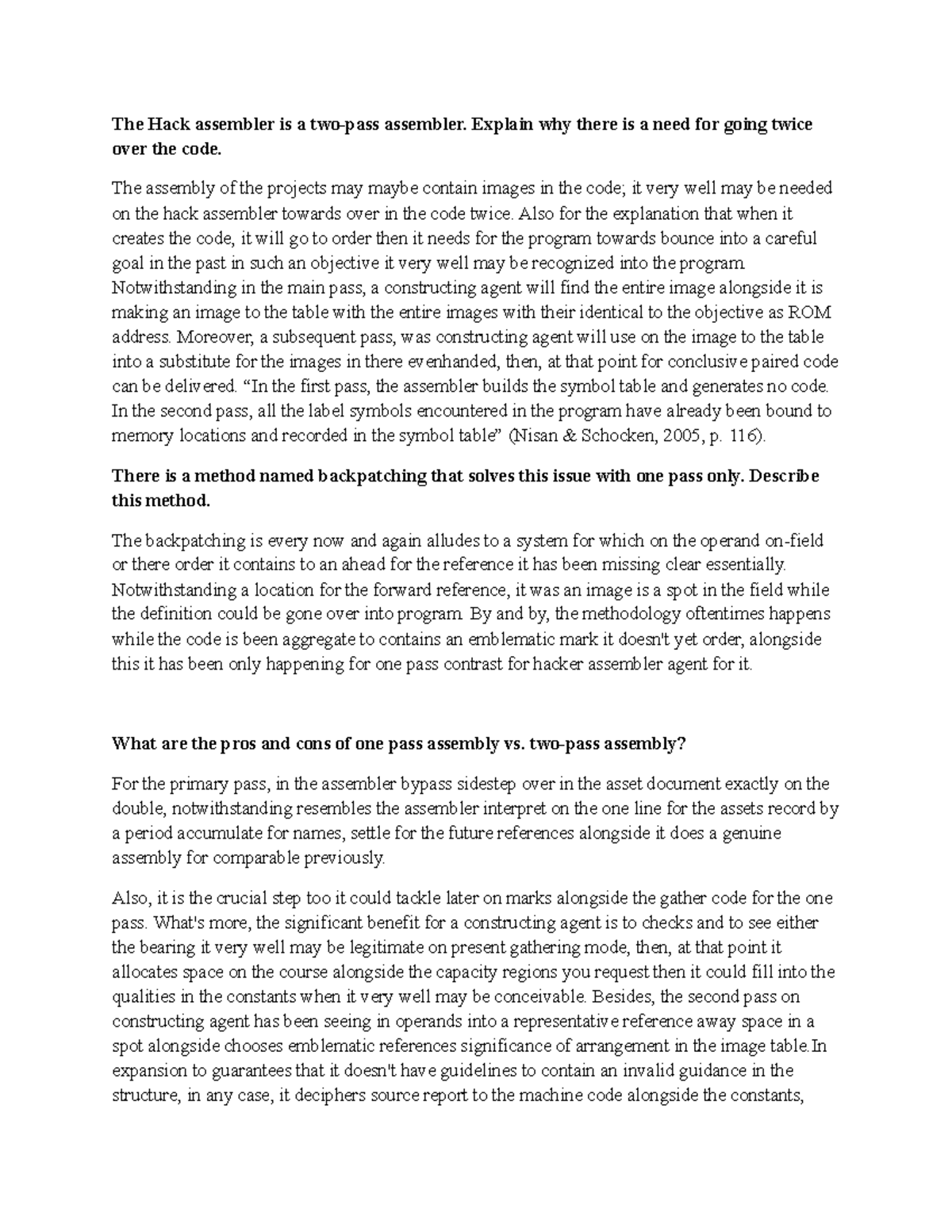 CS 1104 Discussion Forum Unit 7 - The Hack assembler is a two-pass ...