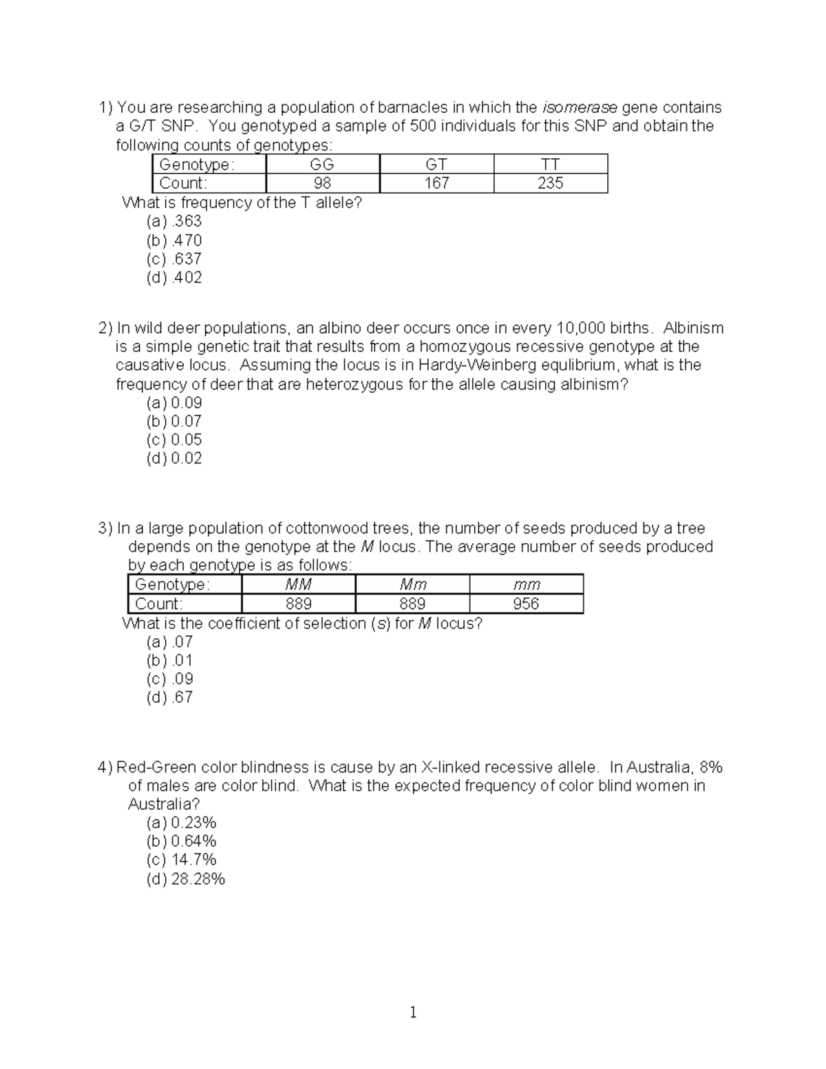 Exam4 Review - 1 ) You are researching a population of barnacles in ...