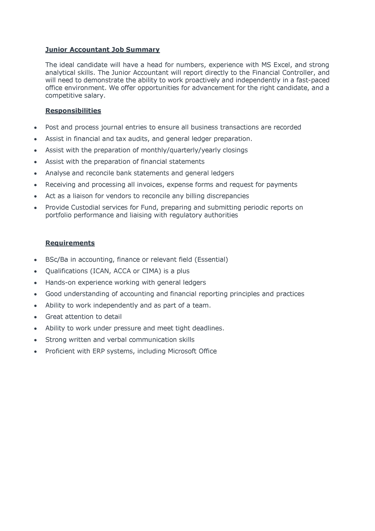 Junior Accountant Job Description Warning TT Undefined Function 32 