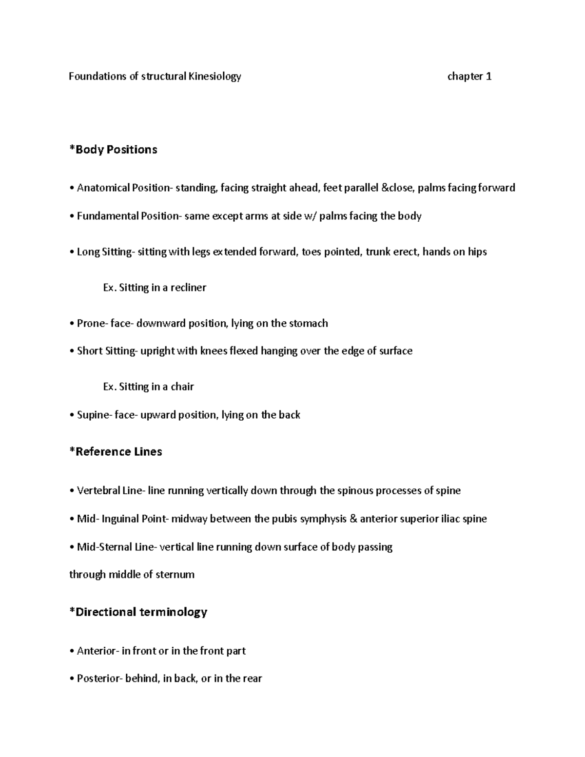 Chapter one terms - Foundations of structural Kinesiology chapter 1 ...