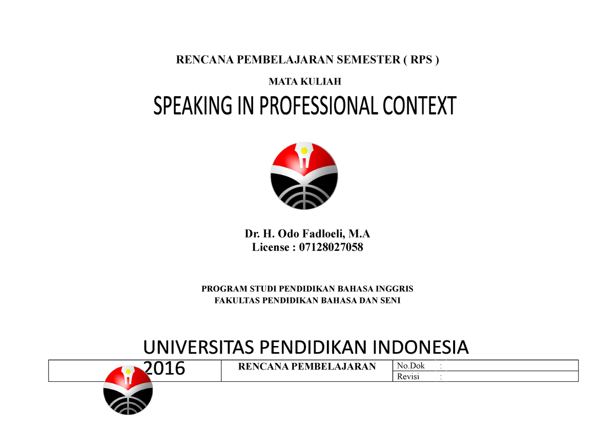 RPS Speaking IN Professional Contexts - RENCANA PEMBELAJARAN SEMESTER ...