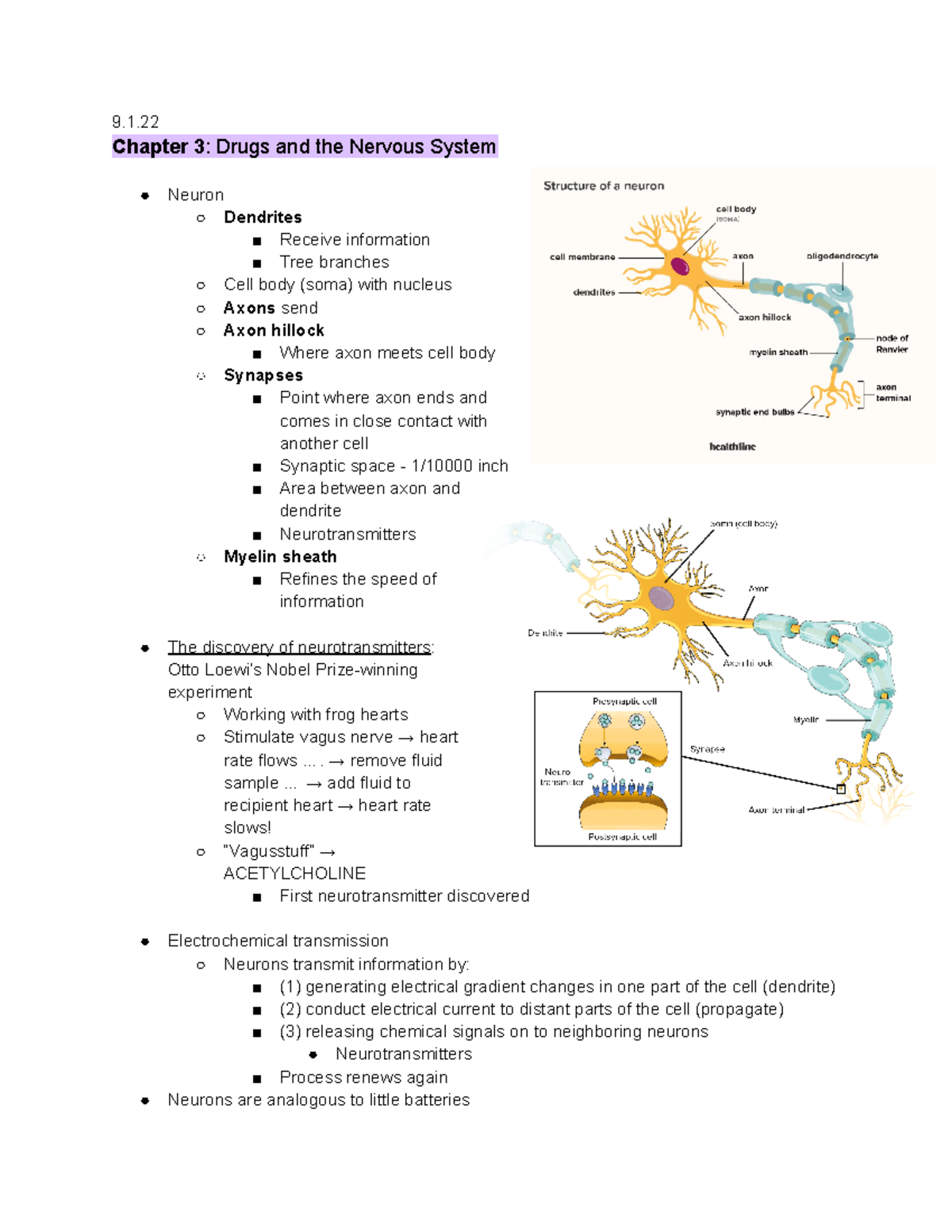 Chapter 3 Lecture notes - 9. Chapter 3: Drugs and the Nervous System ...