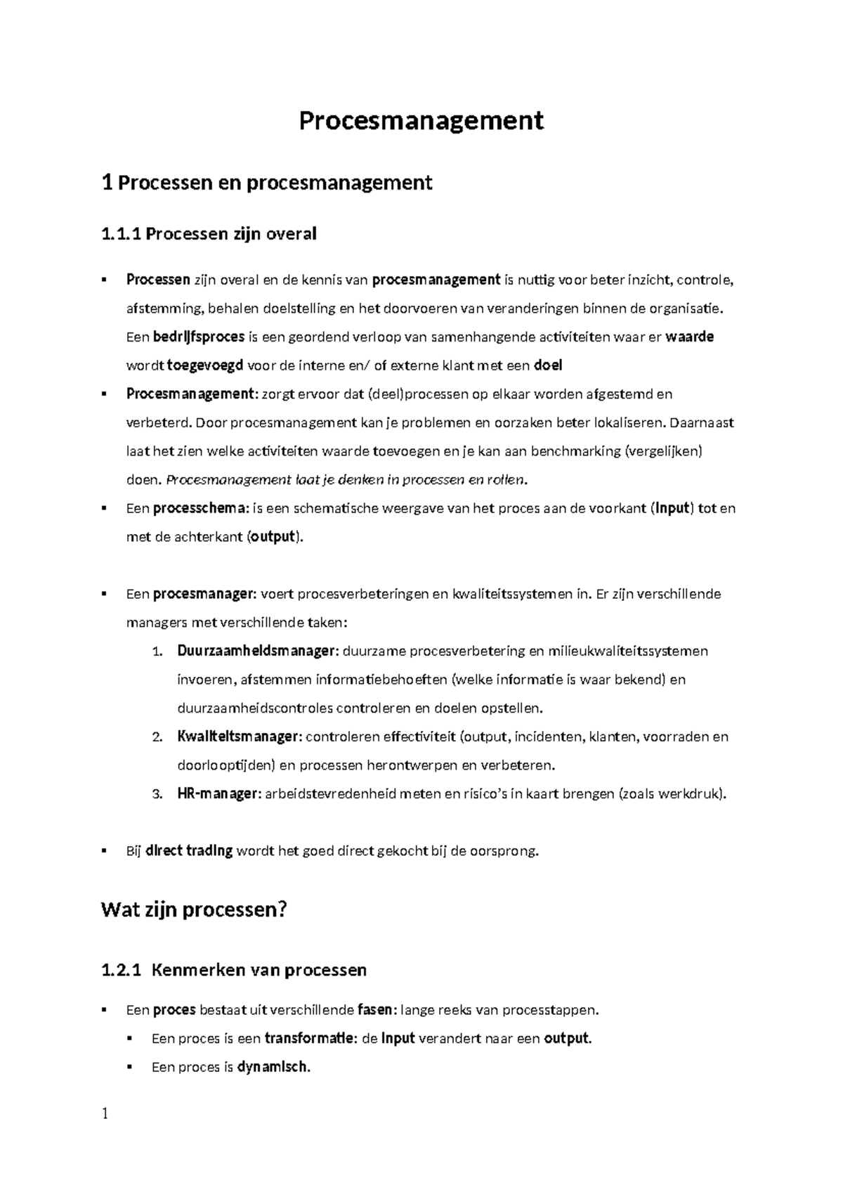 Procesmanagement Samenvatting - Procesmanagement 1 Processen En ...