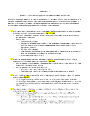 CRM-Assignment 7 - Assignment/Lecture notes - ASSIGNMENT 7 CHAPTER 7 ...