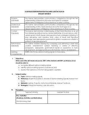 English Proficiency Of Bsed English English Proficiency Assessment Of