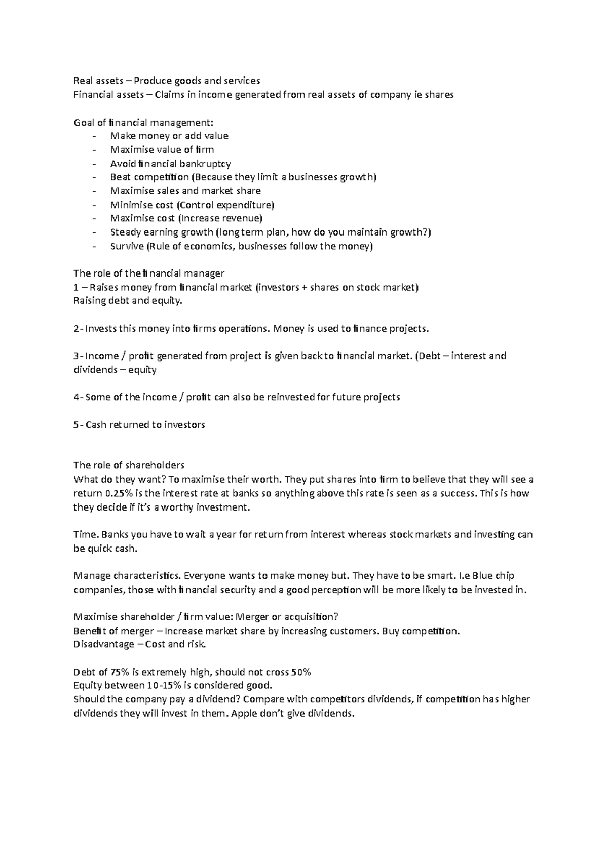 Corporate Finance 1 - Lecture notes - Real assets – Produce goods and ...