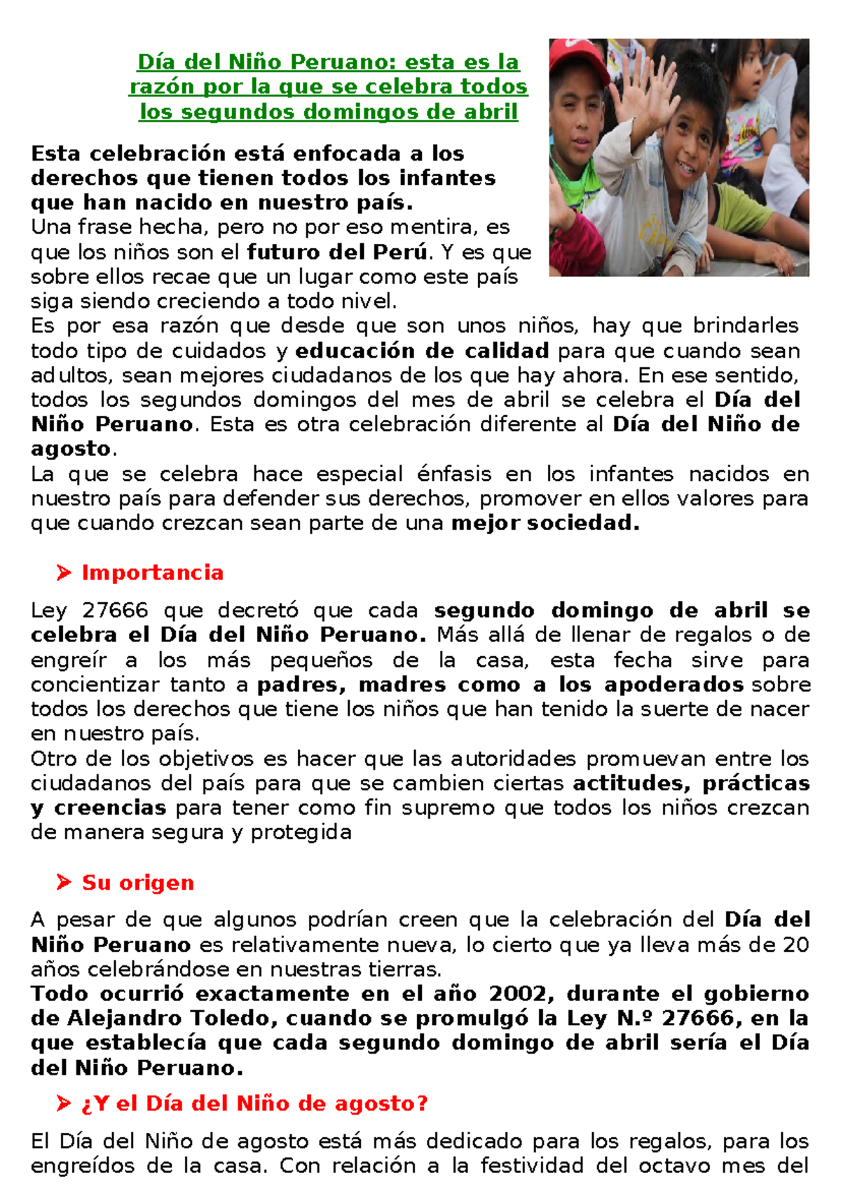 DÍA NIÑO Peruano - Día del Niño Peruano: esta es la razón por la que se ...