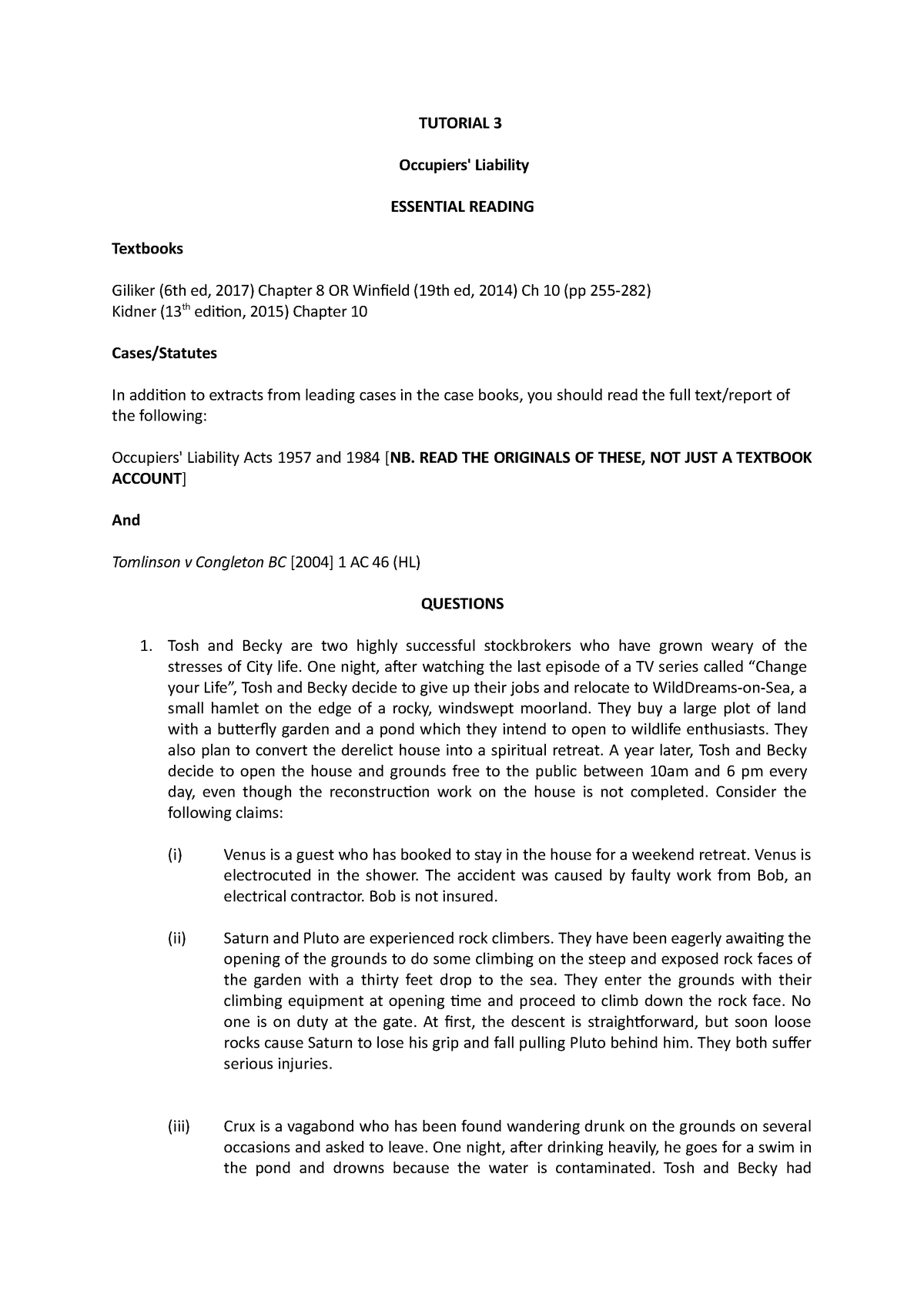 klud fløde Skråstreg Tutorial 3 - Tort law - Foundations of Tort A - Nottingham - StuDocu