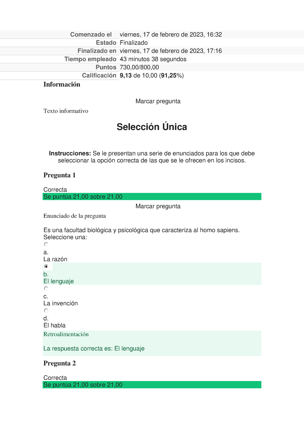 Examen 1 Español General Virtual - Información Marcar Pregunta Texto ...