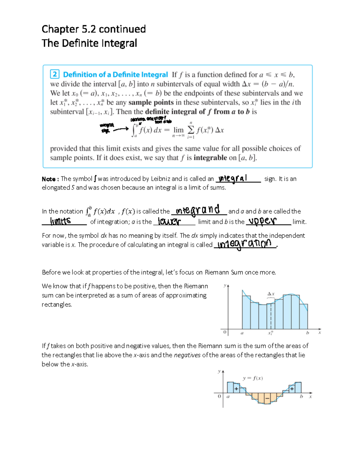 Math 5.2 Notes - Martinez - Chapter 5. 2 Continued The Definite ...