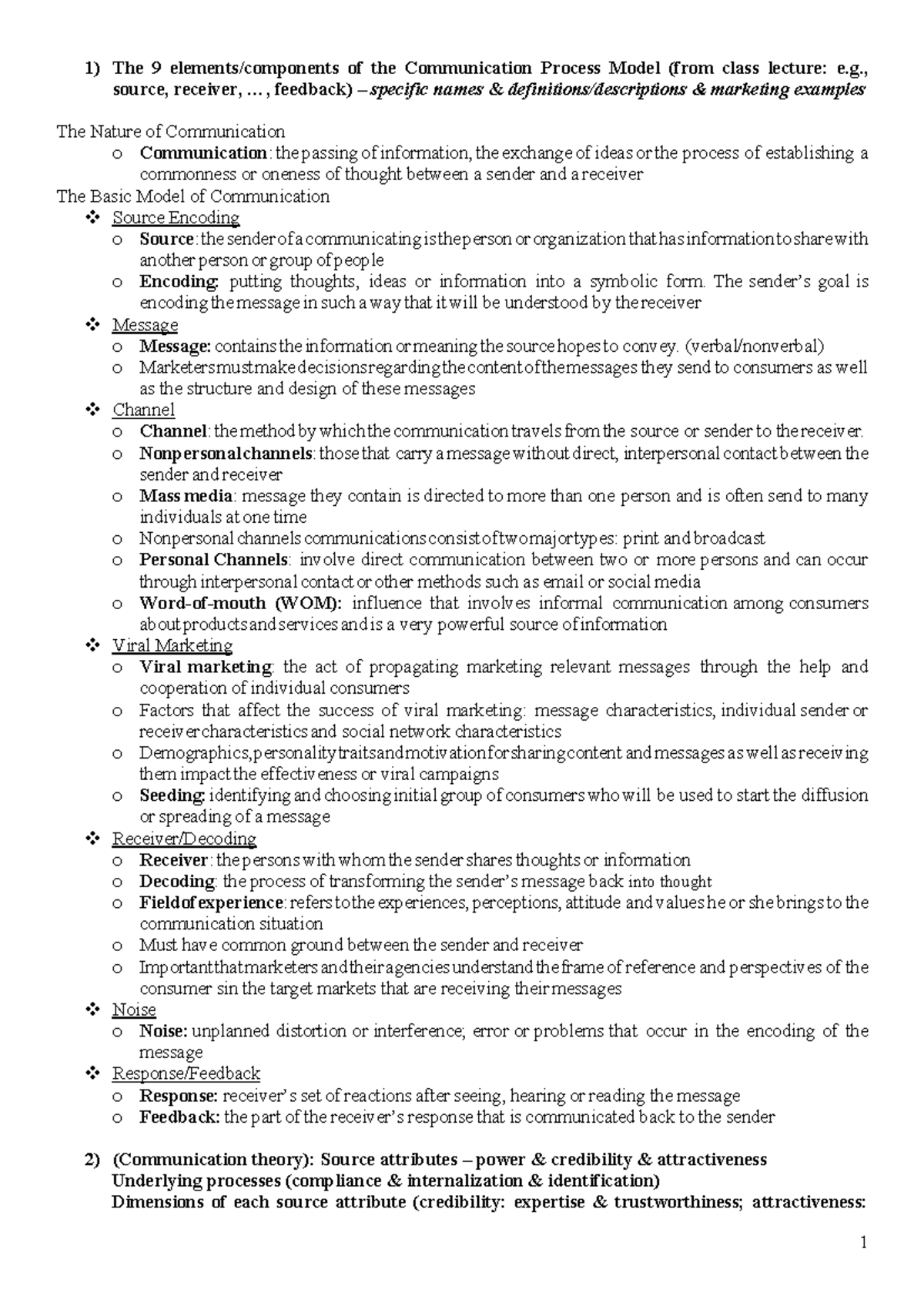 Ex2 - Notes - 1) The 9 of the Communication Process Model (from class ...