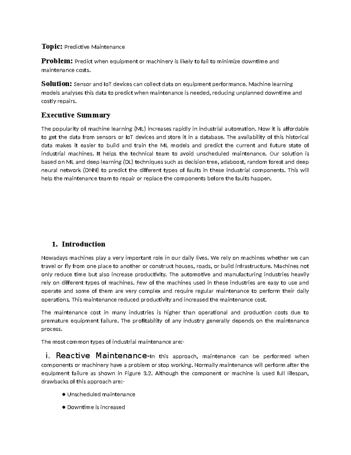 Business Analytics - Topic: Predictive Maintenance Problem: Predict ...