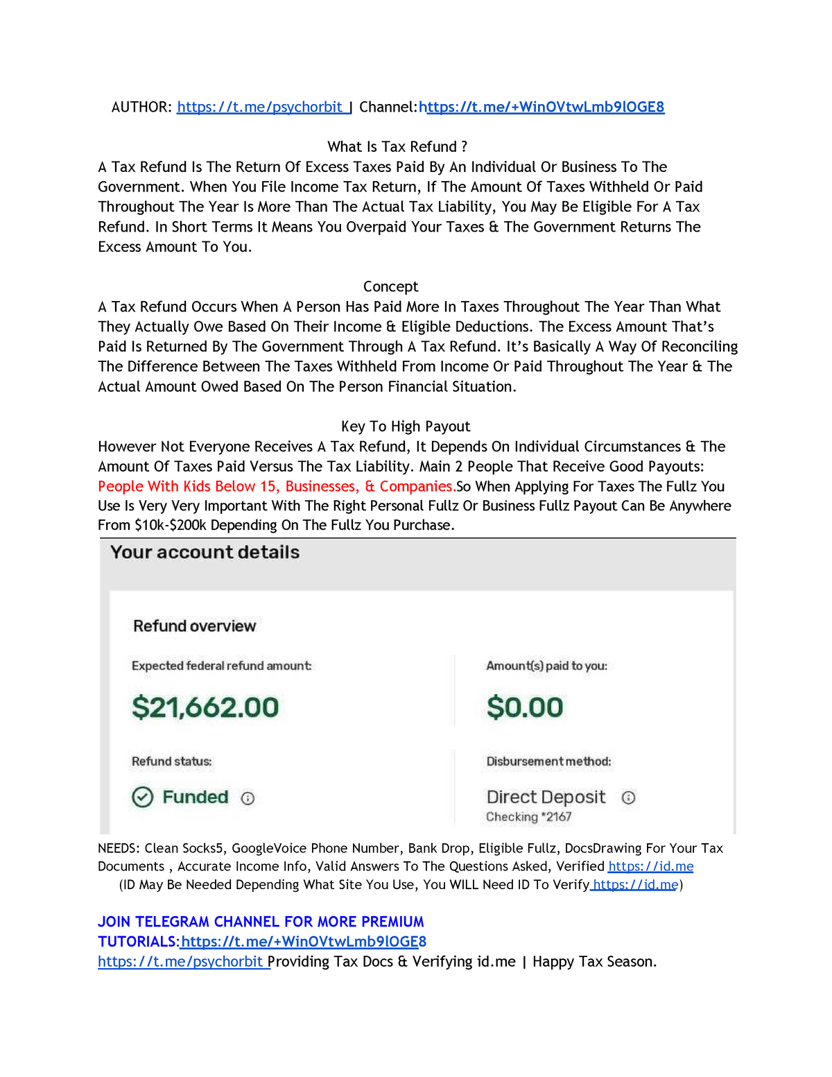 Tax Refund Explained 1 AUTHOR t/psychorbit Channelt