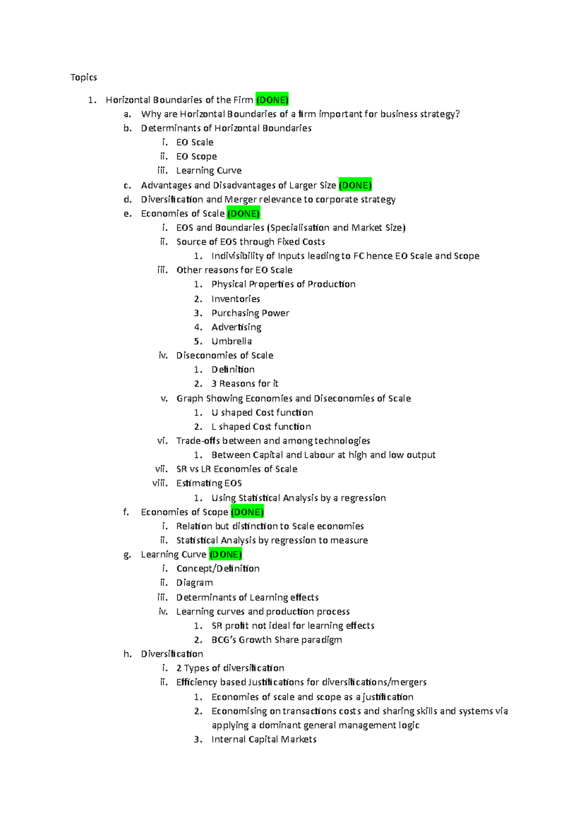 Business Strategy Module Summary - Topics Horizontal Boundaries of the ...