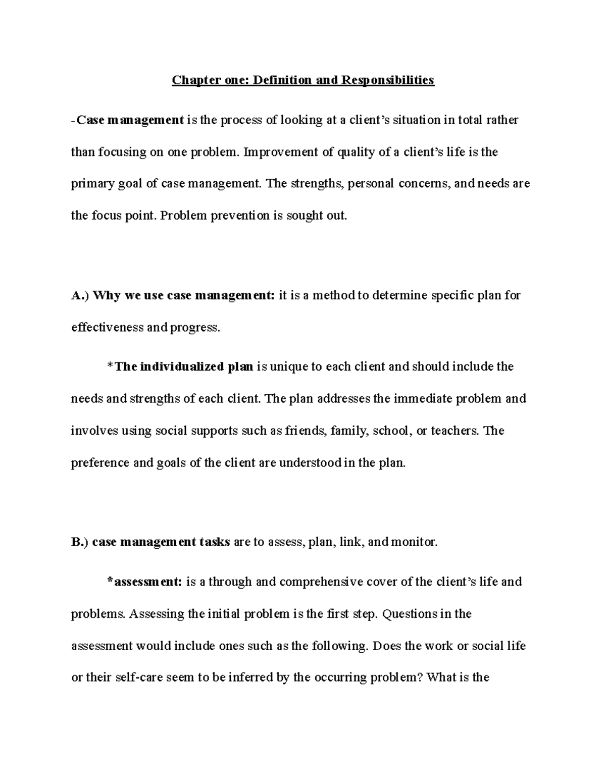 Ch 1 & 2 case management - Lecture notes chapters one and two - Chapter ...