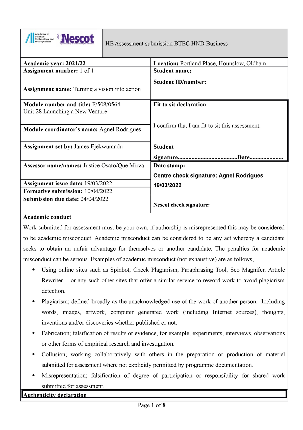 hnd business assignment brief