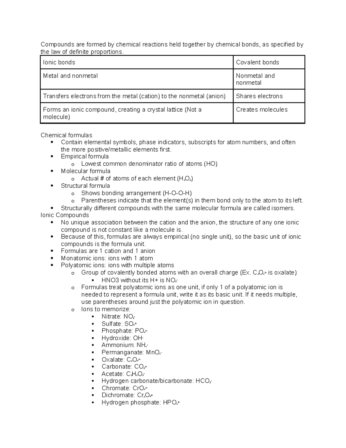 Gen Chem Chapter 3 notes - Compounds are formed by chemical reactions ...