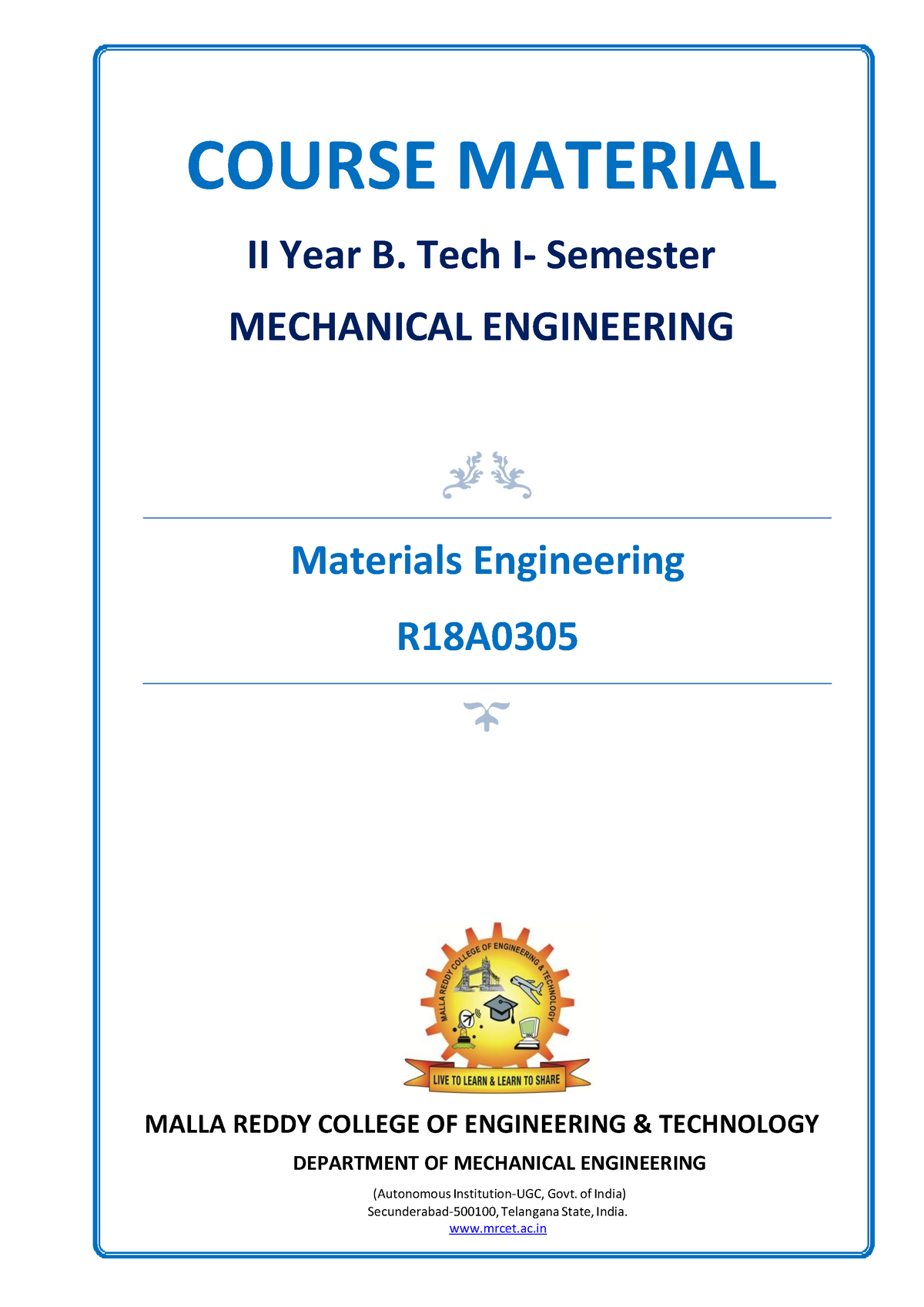 Materials Engineering Digital Notes - COURSE MATERIAL II Year B. Tech I ...