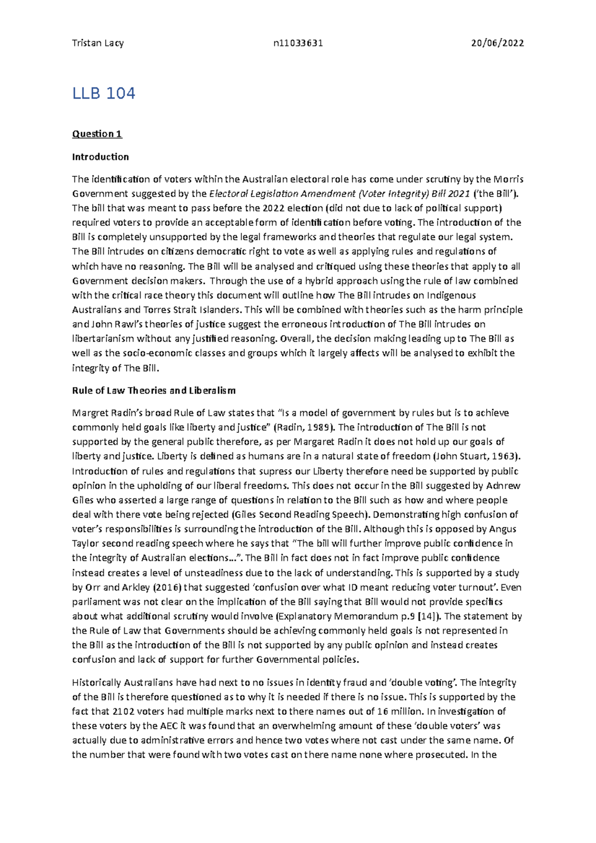 LLB 104 - Very helpful notes - LLB 104 Question 1 Introduction The ...