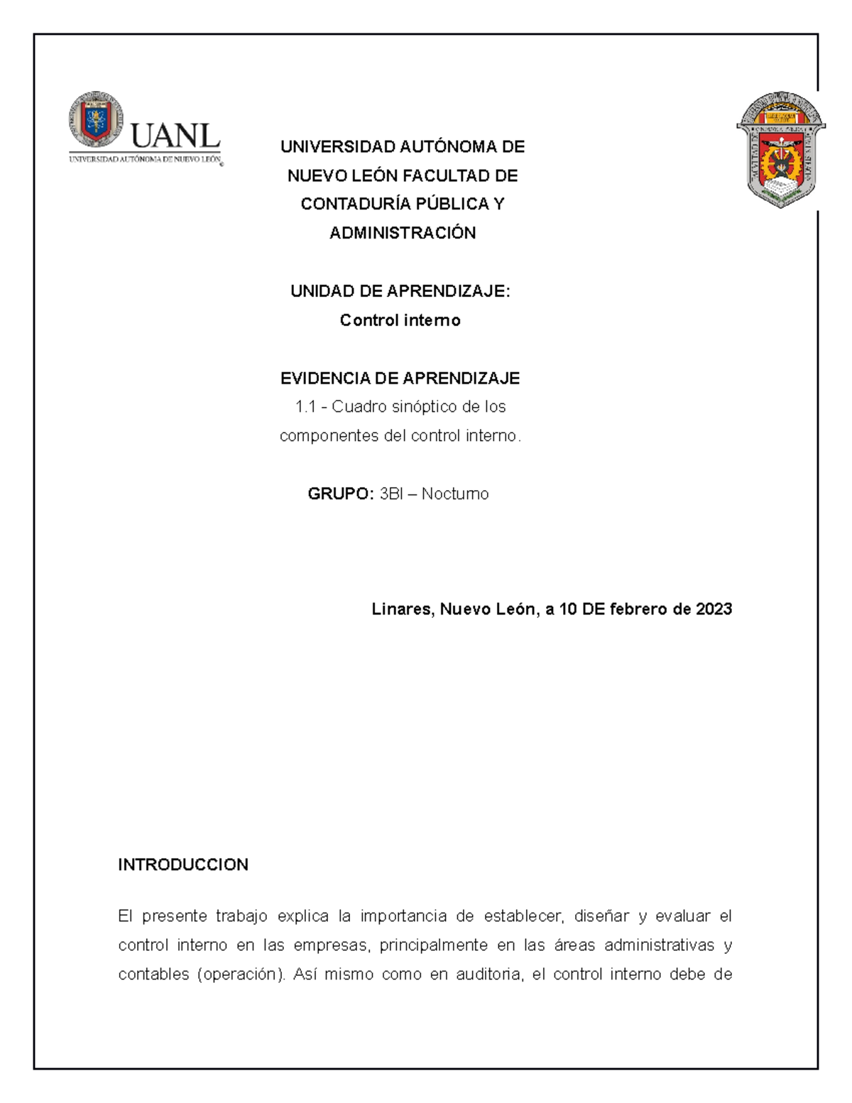 EV1 CI - evidenciA - UNIVERSIDAD AUTÓNOMA DE NUEVO LEÓN FACULTAD DE ...