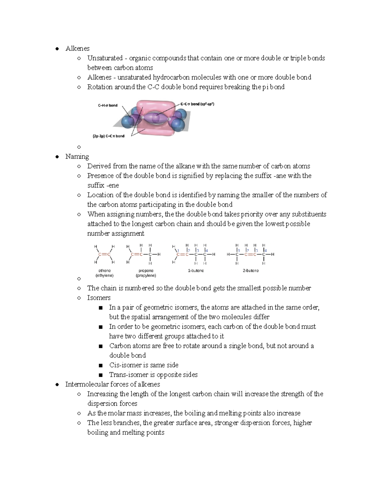 Chem104 1 25 - Alkenes - Alkenes Unsaturated - organic compounds that ...