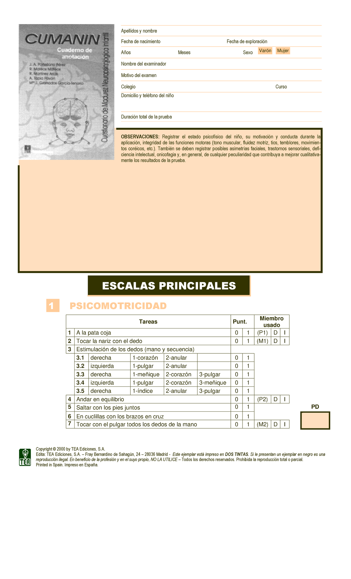 Cumanin - Cuaderno de anotaciones - Copyright © 2000 by TEA Ediciones ...