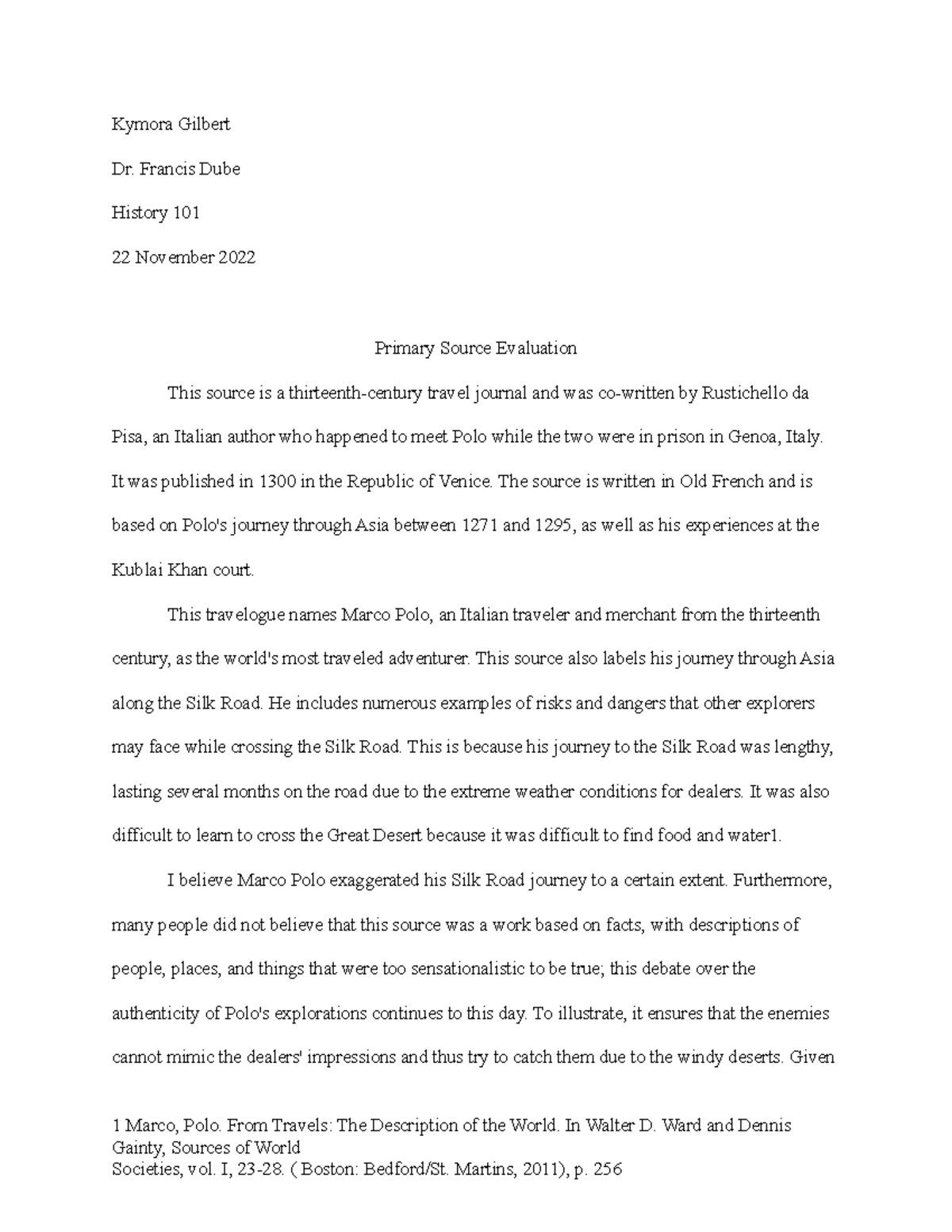 Primary source evaluation - Kymora Gilbert Dr. Francis Dube History 101 ...
