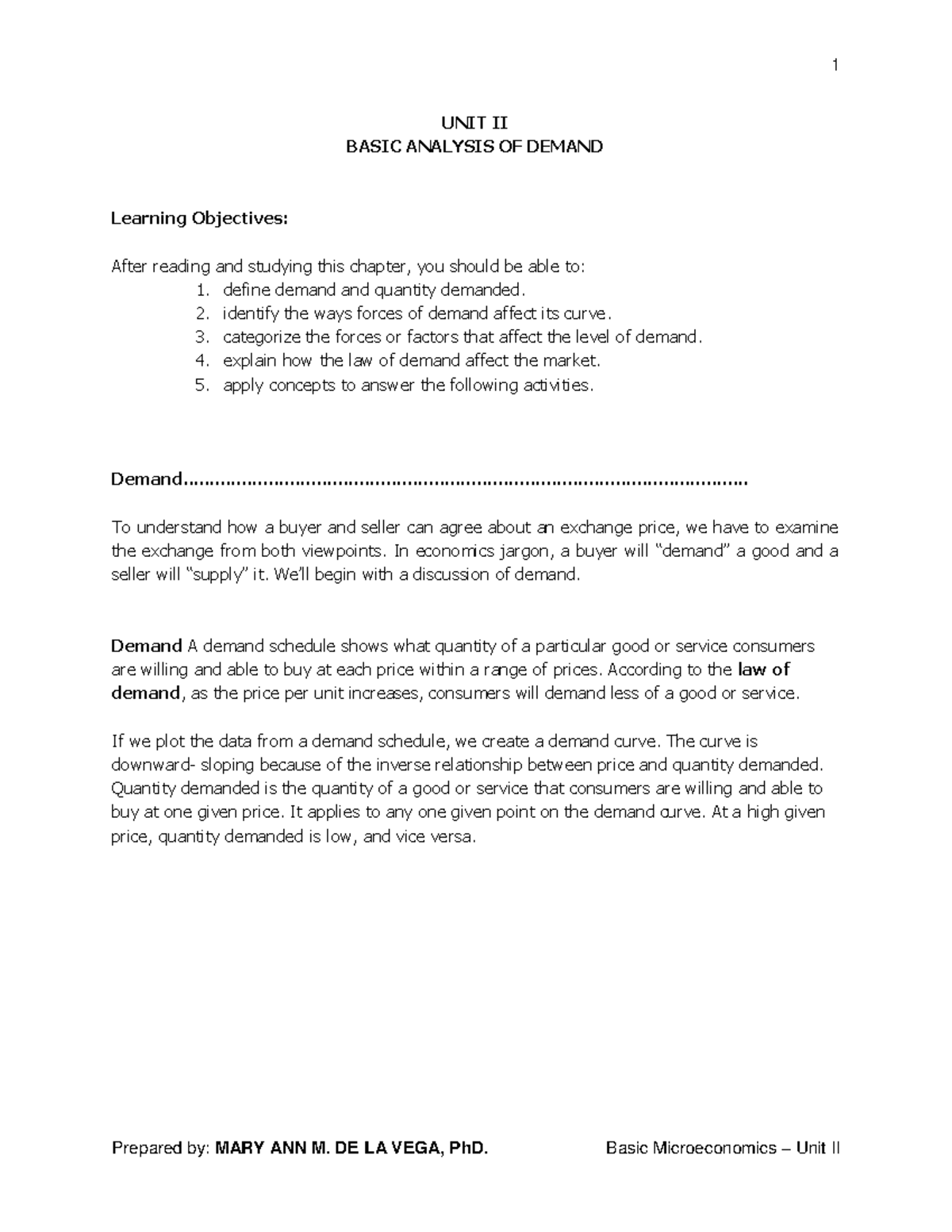UNIT II Basic Analysis OF Demand - UNIT II BASIC ANALYSIS OF DEMAND ...