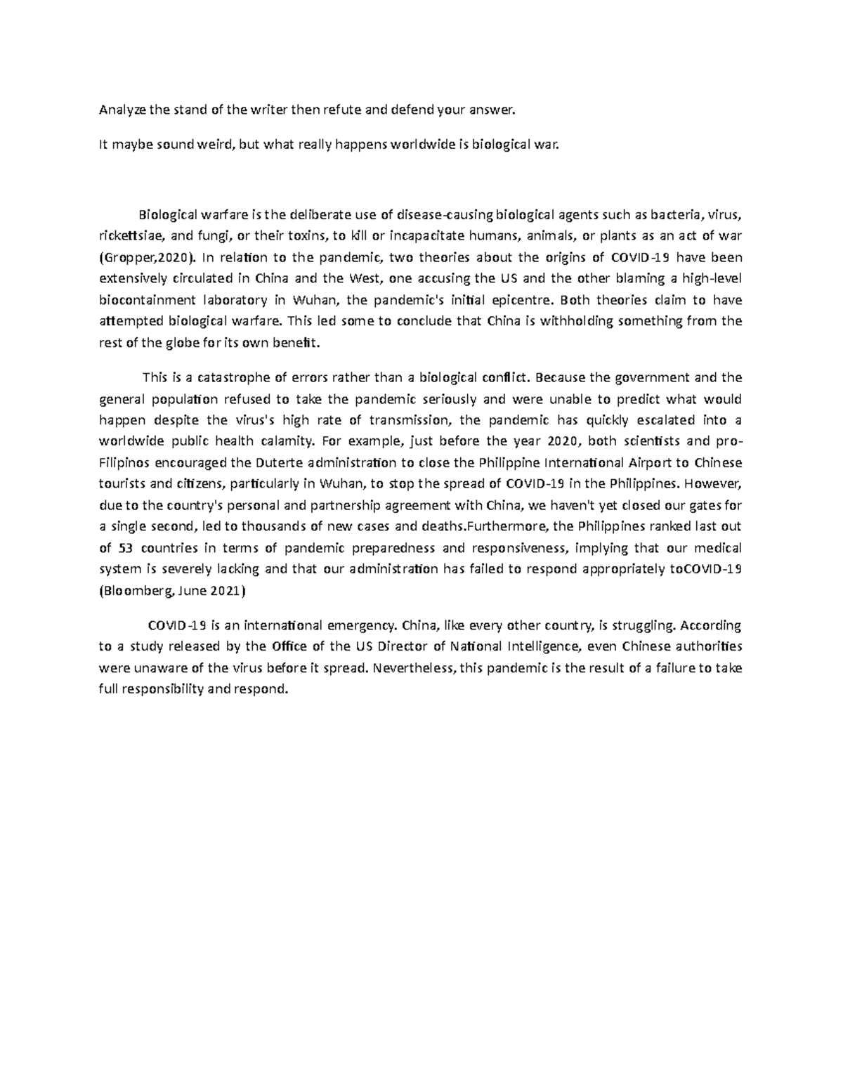 RefutationST1 For the need Analyze the stand of the writer then