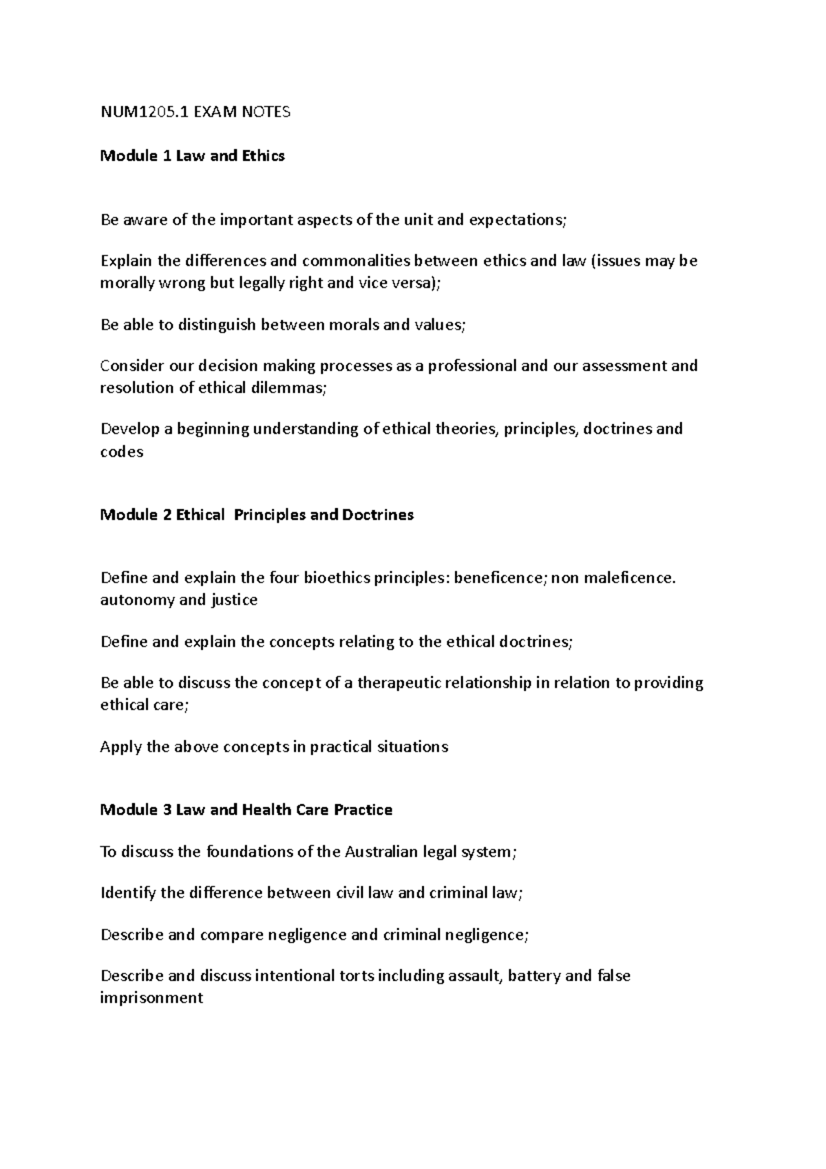 NUM1205 EXAM Notes - exam objectives - NUM1205 EXAM NOTES Module 1 Law ...