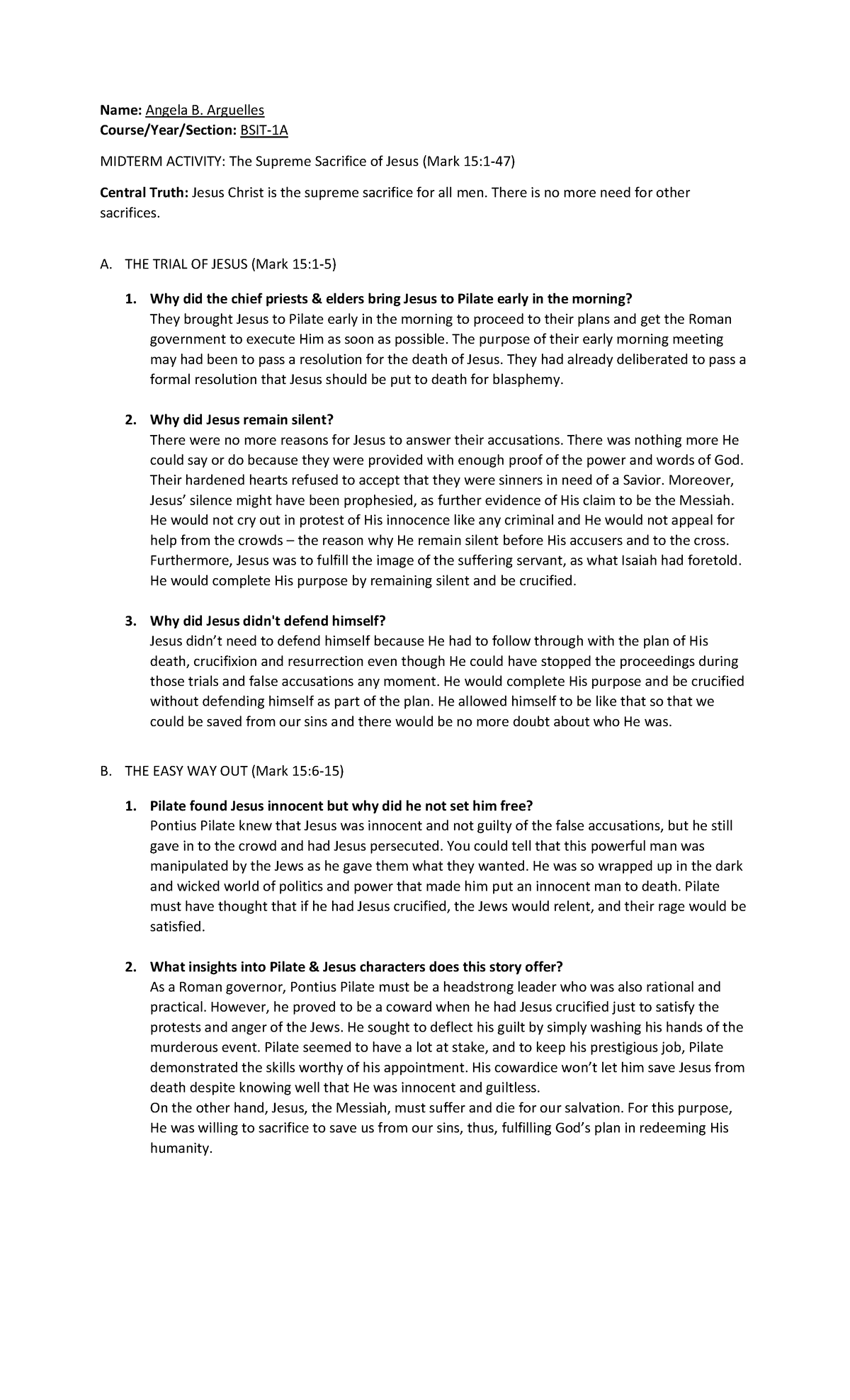 BIBLE 2 (New Testament) Assignments - Information Technology - Studocu