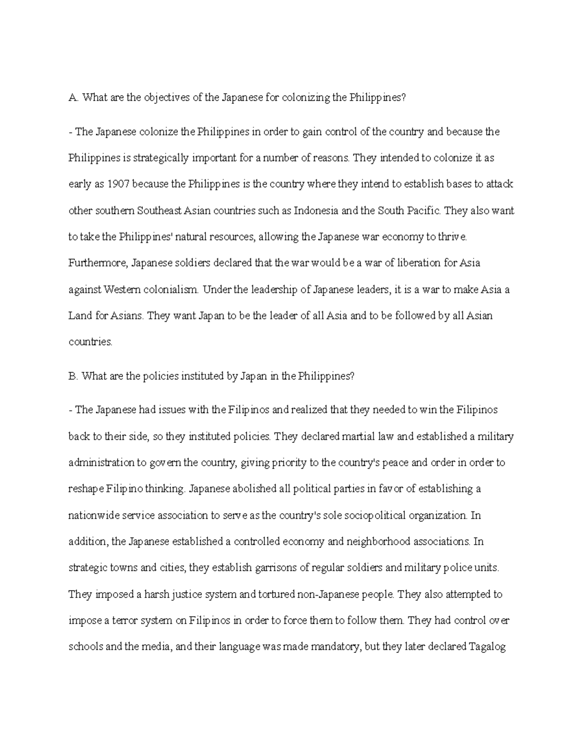 essay about japanese occupation in the philippines