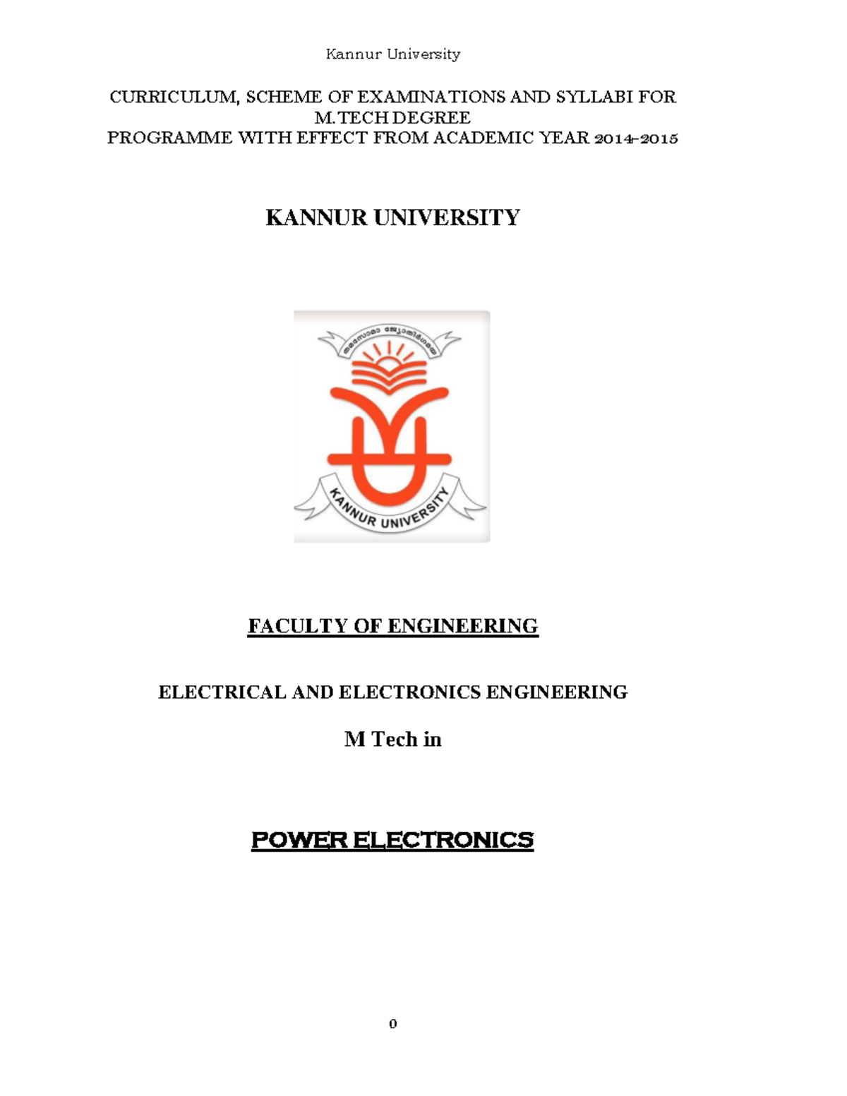 MTech Power electronics Kannur University 0 CURRICULUM