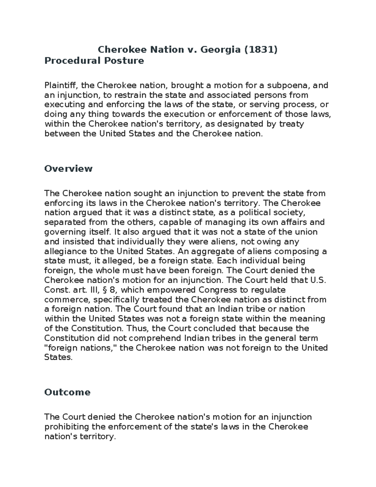 Native American Cases - jkbkjac - Cherokee Nation v. Georgia (1831 ...