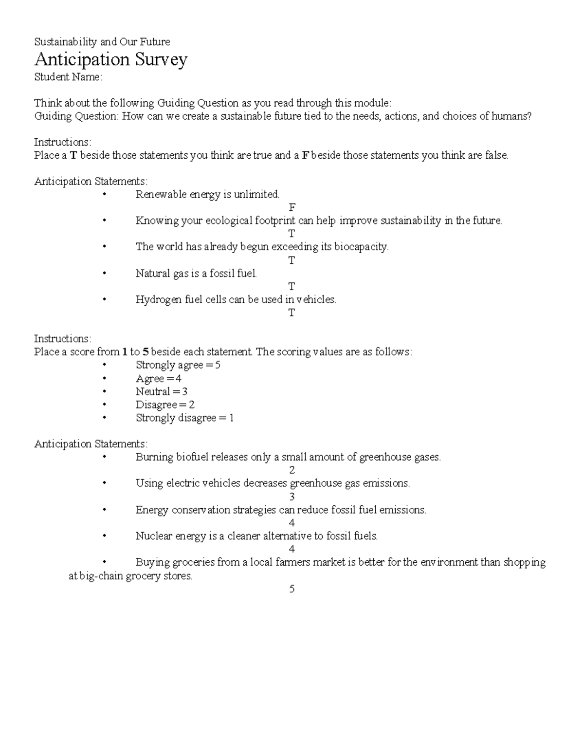 6.5 chemistry honors - Sustainability and Our Future Anticipation ...