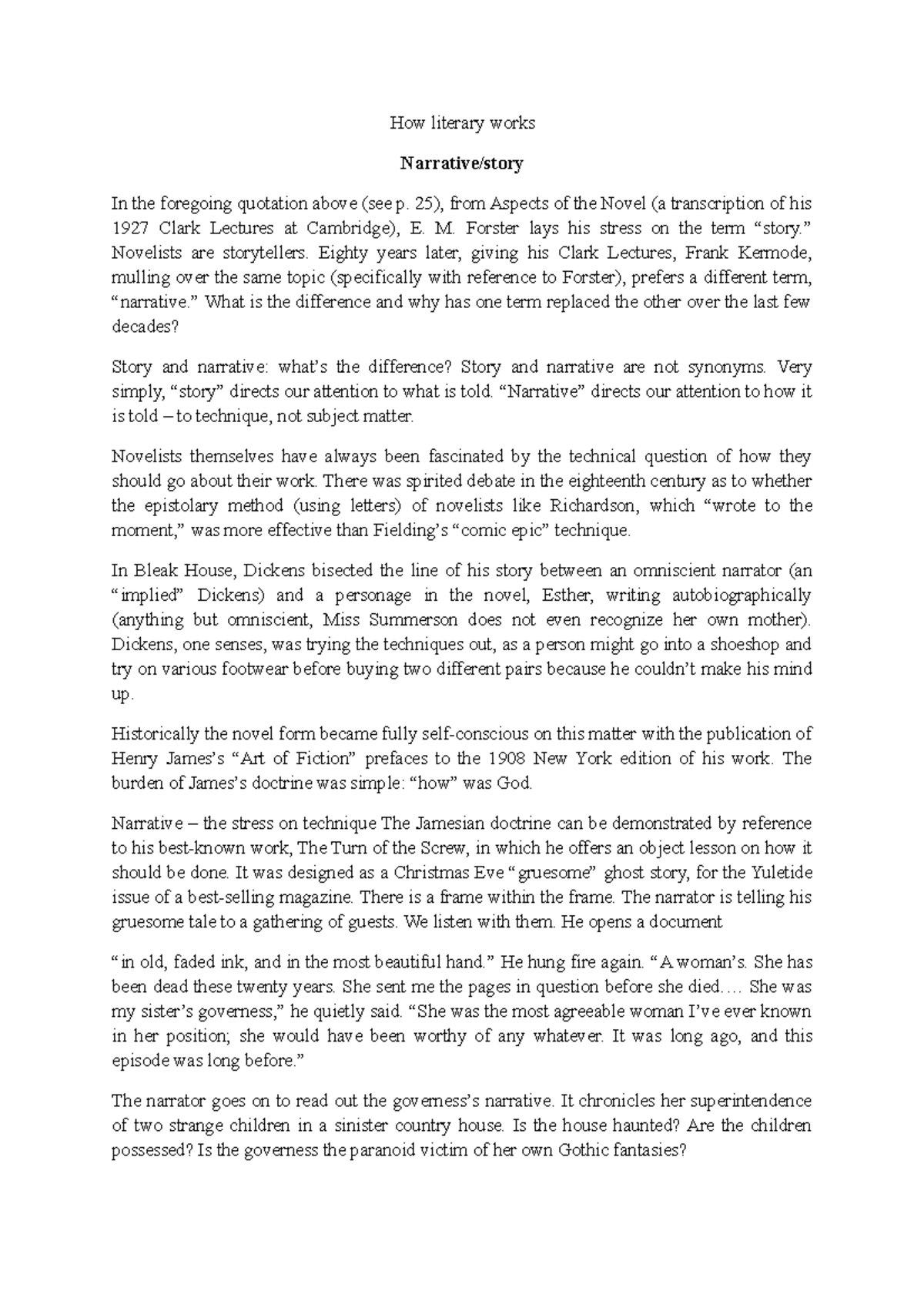 How literary works Narrative summary How literary works Narrative