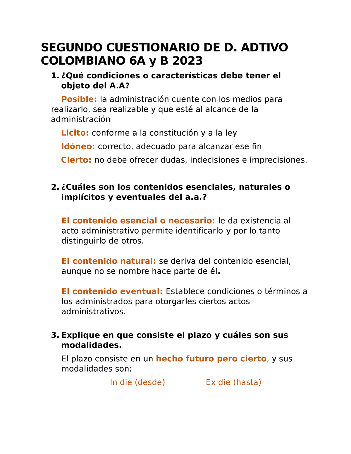 Segundo Cuestionario - Examen Derecho Admin - SEGUNDO CUESTIONARIO DE D ...