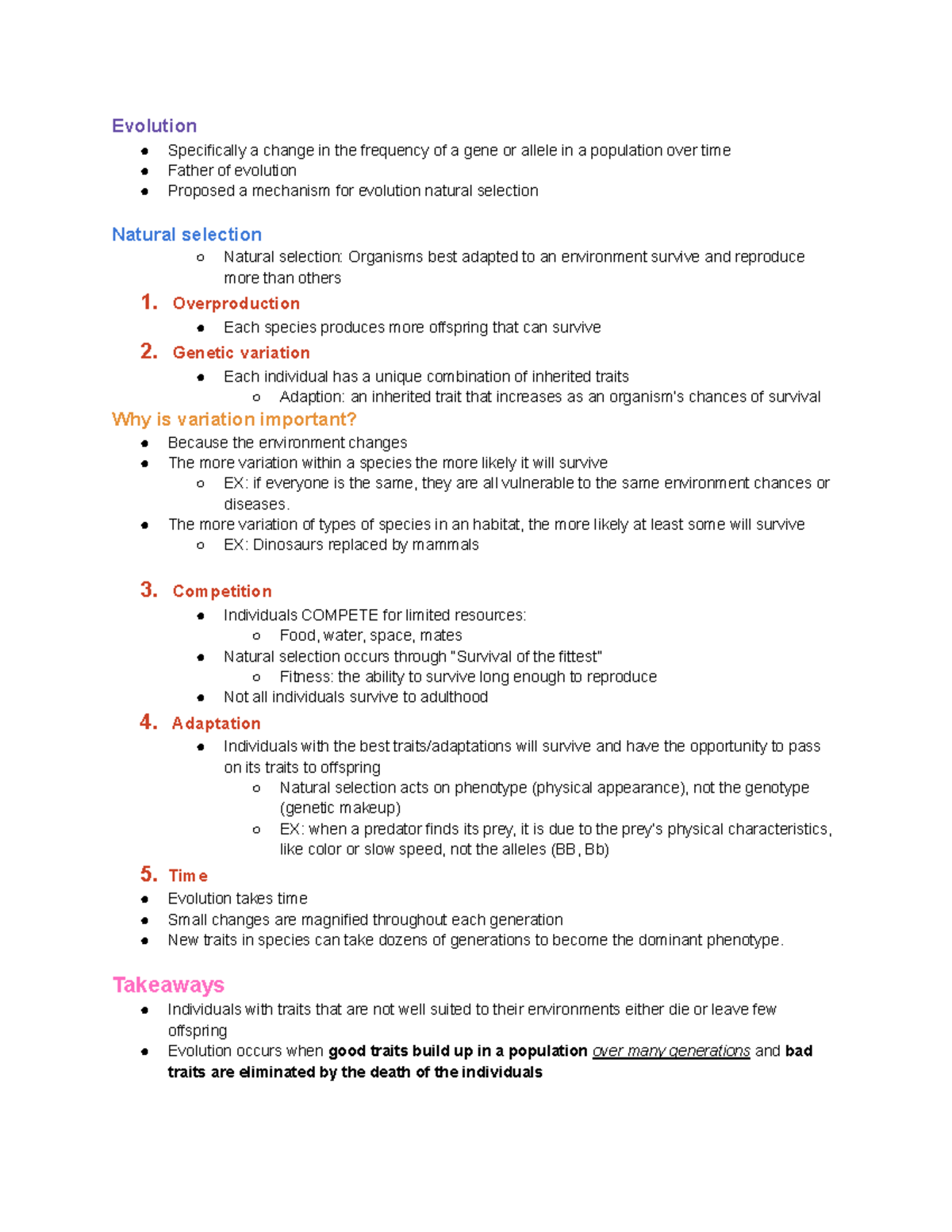 Biology notes - Evolution Specifically a change in the frequency of a ...