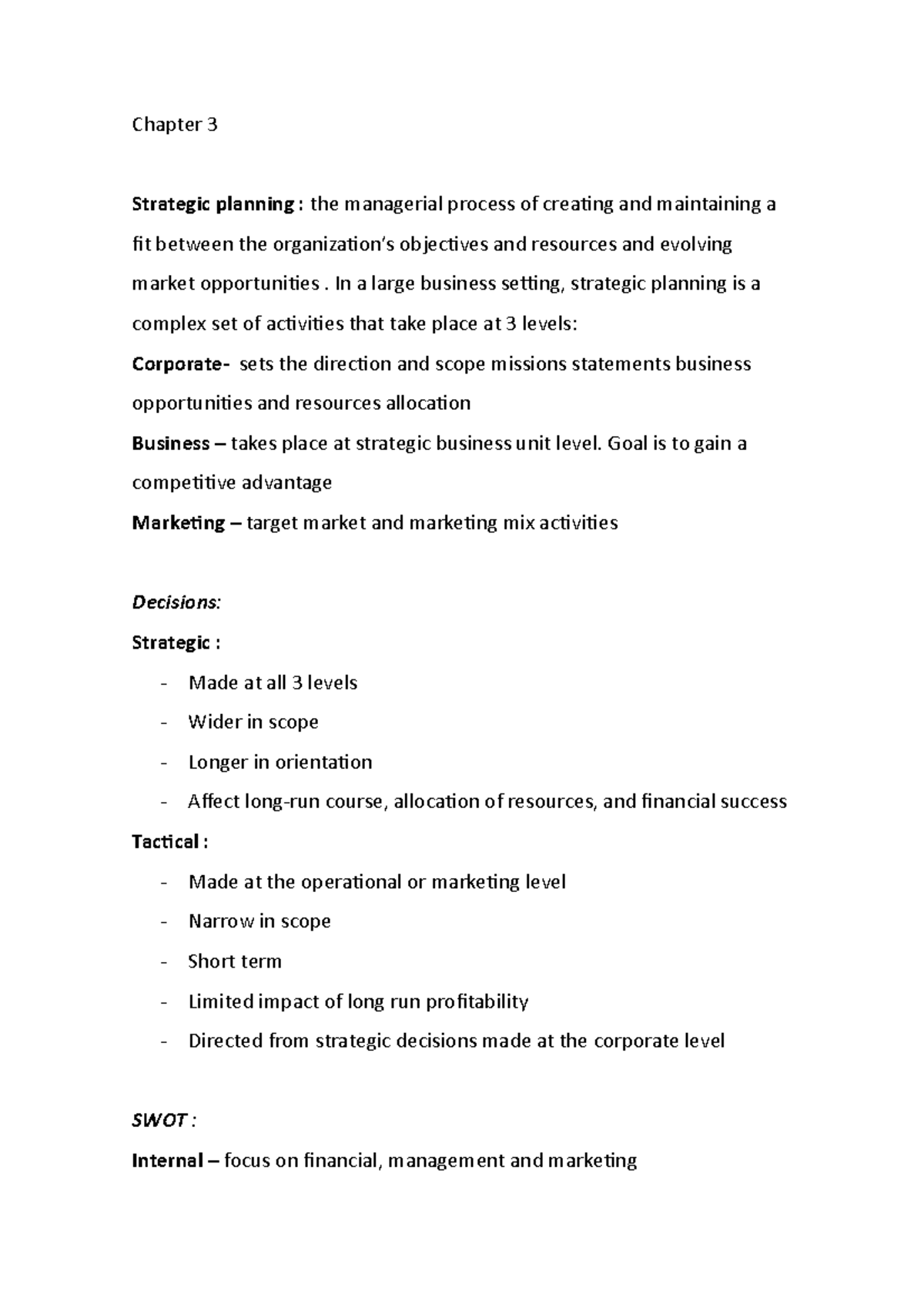 Chapter 3 - MTK - MKTG - Chapter 3 Strategic planning : the managerial ...