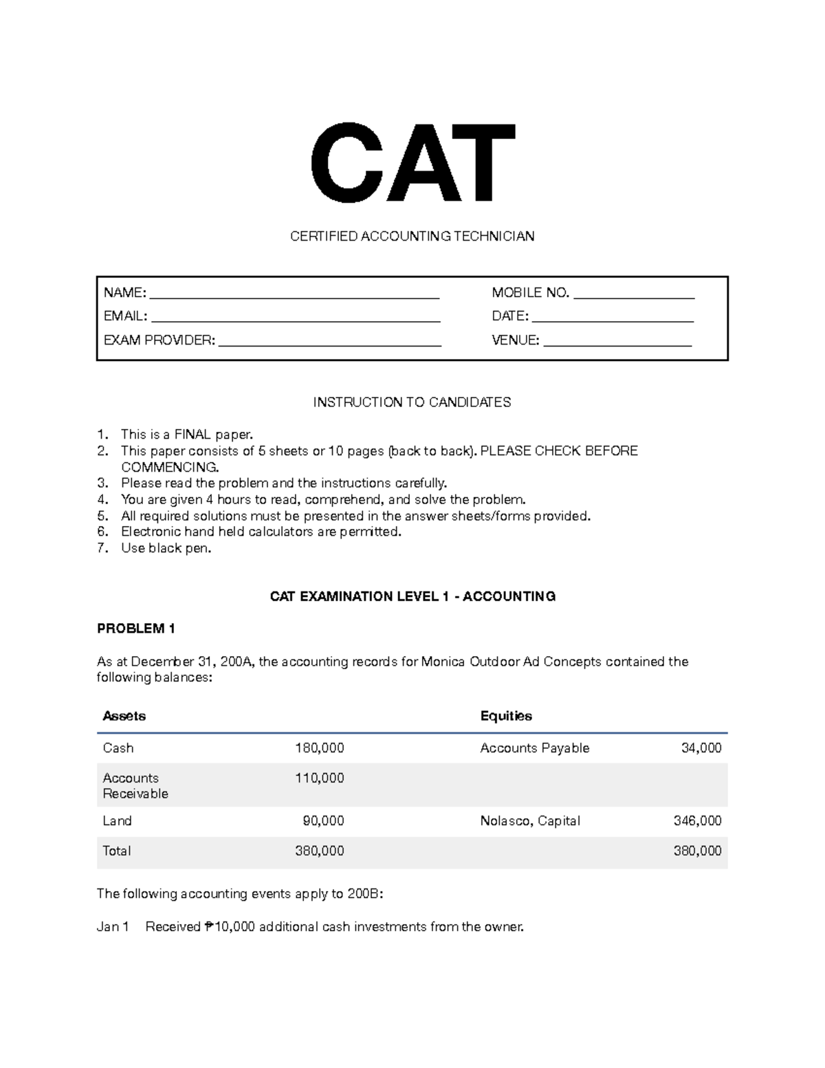 CB Mock Exam 1 - Test your skills for CB - CAT CERTIFIED ACCOUNTING ...