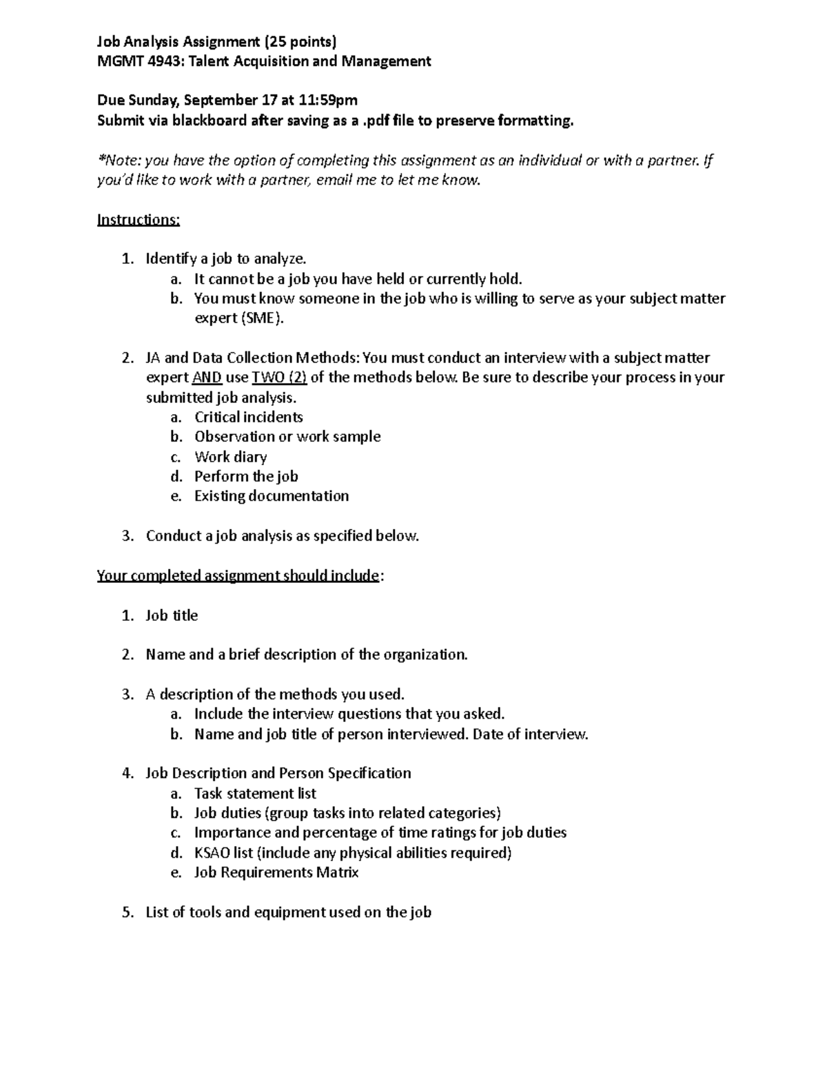 Job Analysis Assignment Fa23 - pdf file to preserve formatting. *Note ...