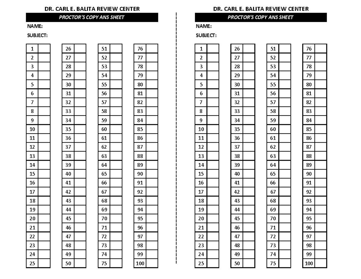 LETM24 Preboard ANS Sheets 1 - DR. CARL E. BALITA REVIEW CENTER DR ...