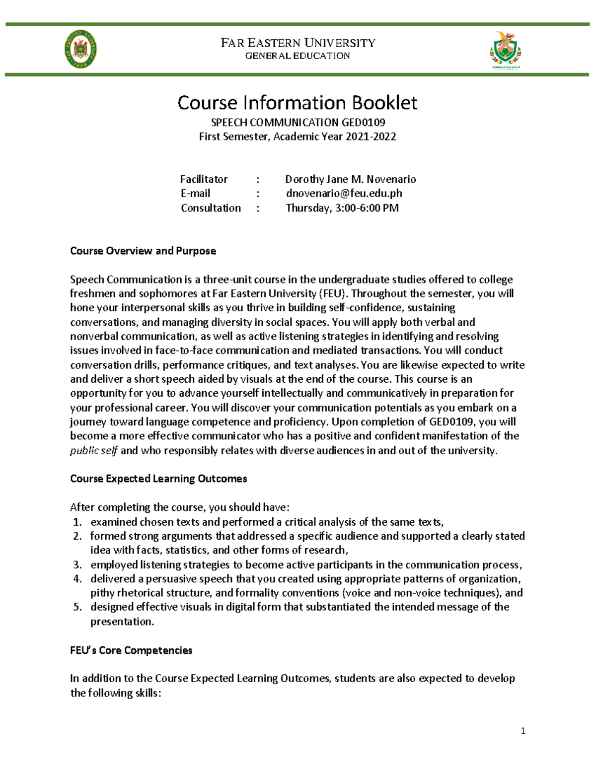 Speech Comm - Guidelines - GENERAL EDUCATION Course Information Booklet ...