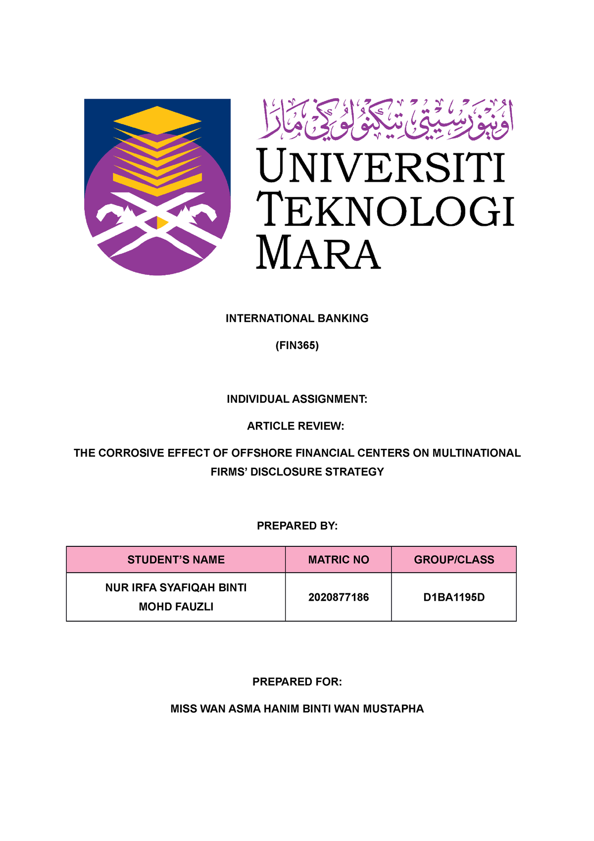 fin365 group assignment