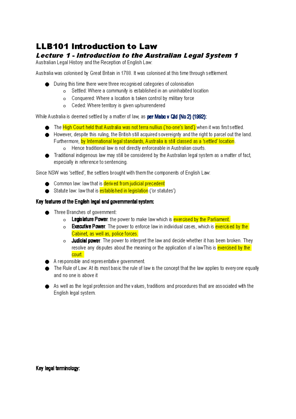 LLB101 Introduction To Law Notes Wk 1 - LLB101 Introduction To Law ...