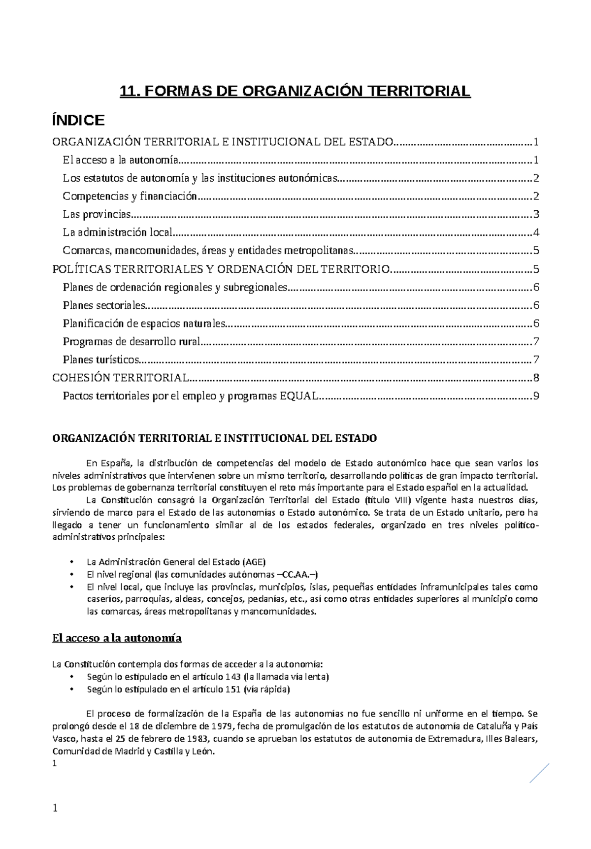 Formas De Organización Territorial - 11. FORMAS DE ORGANIZACIÓN ...