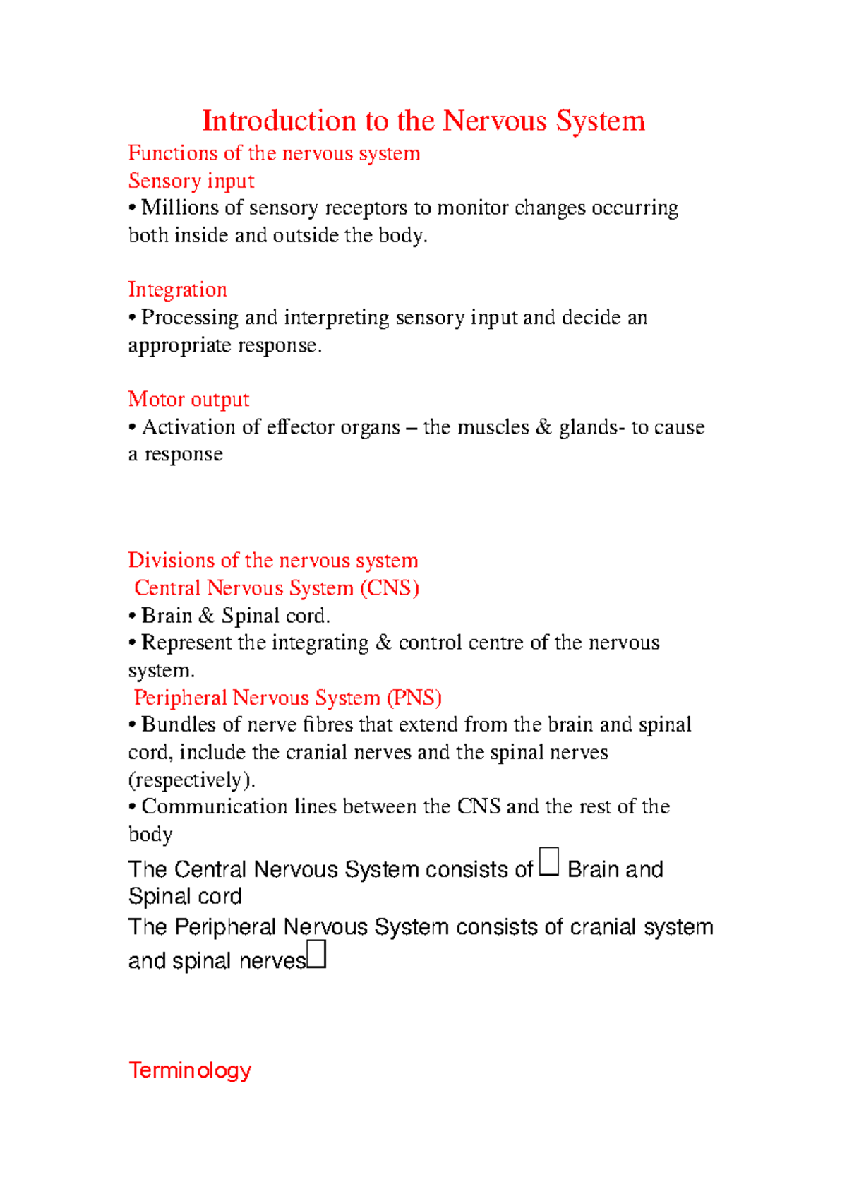 Introduction To The Nervous System (WEEK 4) - Introduction To The ...